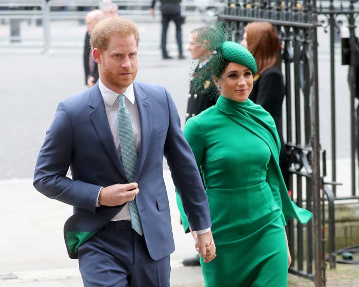 Prince Harry, Duke of Sussex and Meghan, Duchess of Sussex meets children as she attends the Commonwealth Day Service 2020 on March 09, 2020 in London, England