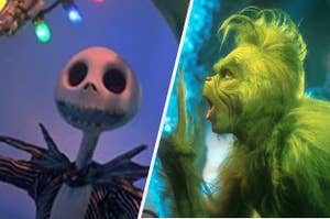Jack Skellington from The Nightmare Before Christmas and the Grinch from How the Grinch Stole Christmas