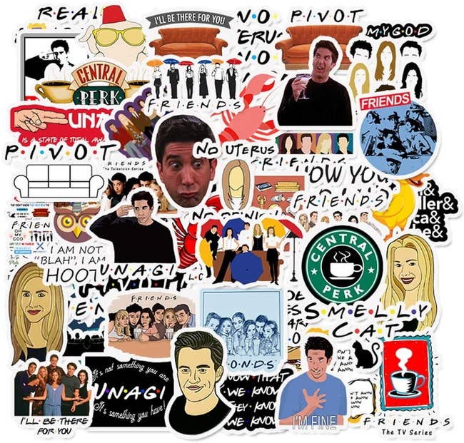 Stickers with quotes and images of iconic moments from Friends 