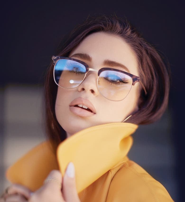 Model wearing the clubmaster glasses