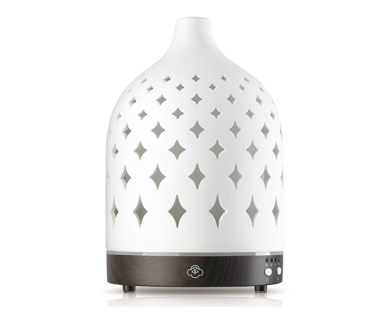The white diffuser with diamond-shaped cutouts on the side
