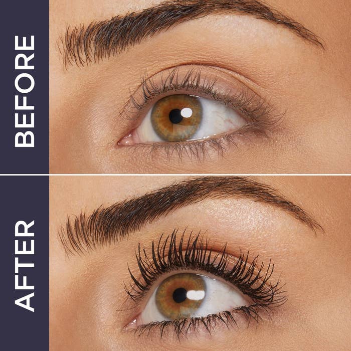 Before and after of model with darker, more noticeable lashes 