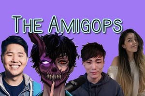 The Image of the 4 amigops on purple background (from left: disguised toast, corpse husband, sykkuno, valkyrae)