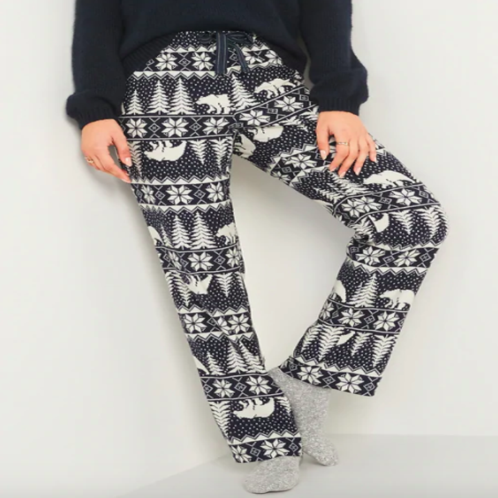 Model in black and white fair isle PJ pants