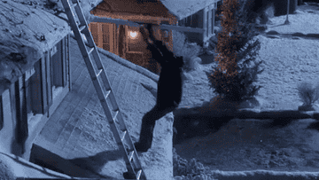 A GIF of someone falling off the roof into the snow