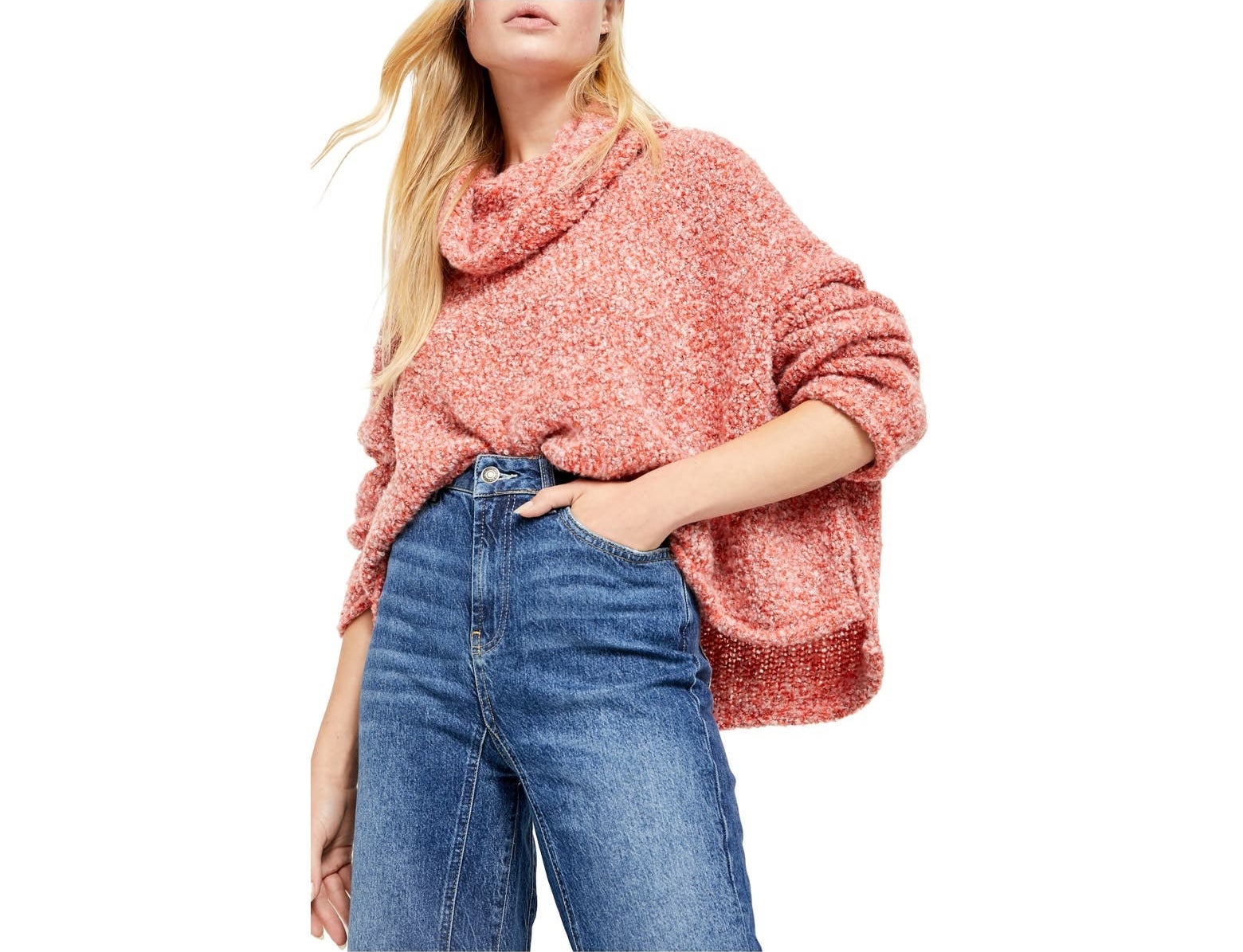 Model wearing the red speckled version