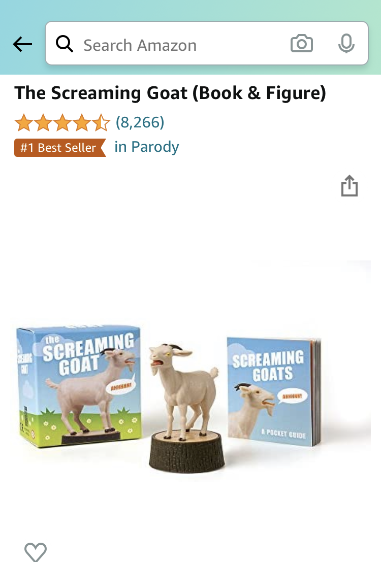 Screenshot of the screaming goat on the shopping app