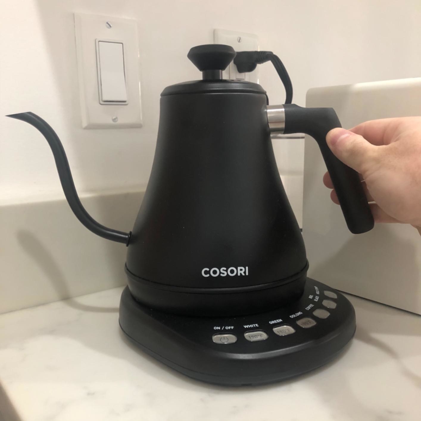 reviewer photo of gooseneck kettle on their kitchen countertop 