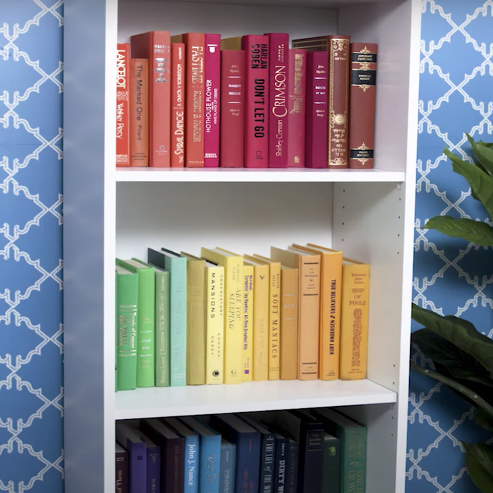 books arranged by color