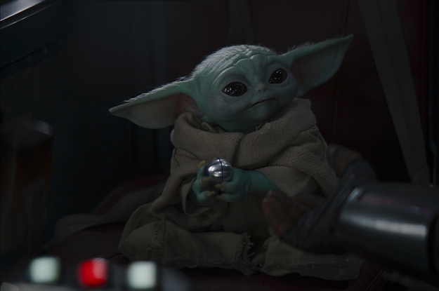 Baby yoda listening to never gonna give you deals up