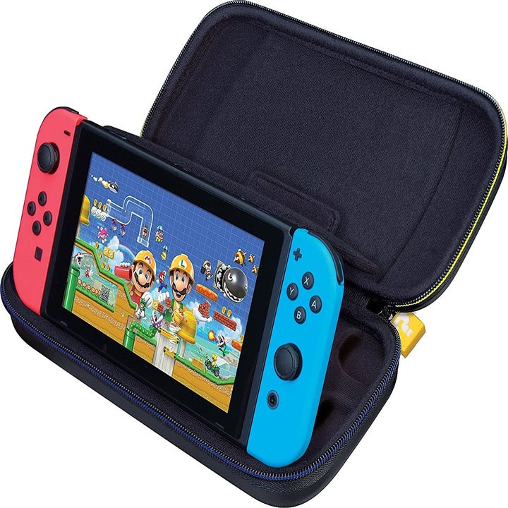 Super Mario Maker 2 Nintendo Switch carrying case opened to reveal interior