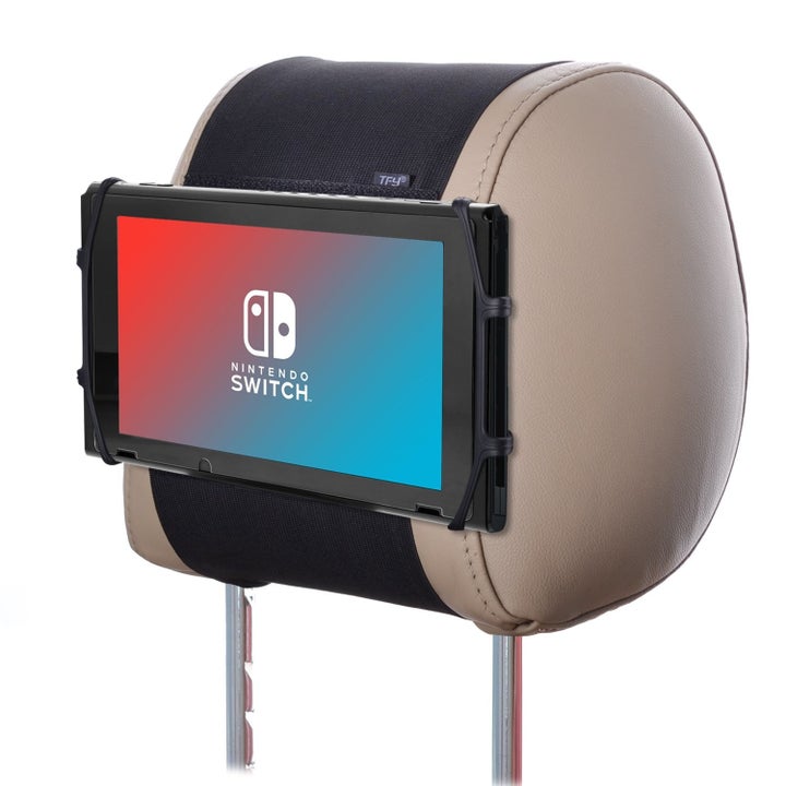 Headrest mount with Nintendo Switch placed on headrest