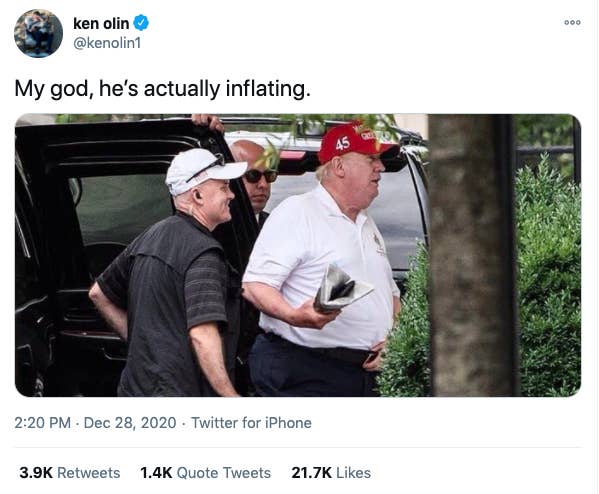 Screenshot of tweet reading &quot;My god, he&#x27;s actually inflating&quot;