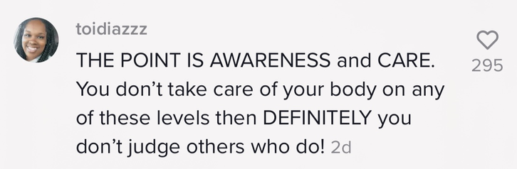 A commenter saying, &#x27;The Point is awareness and care&quot;