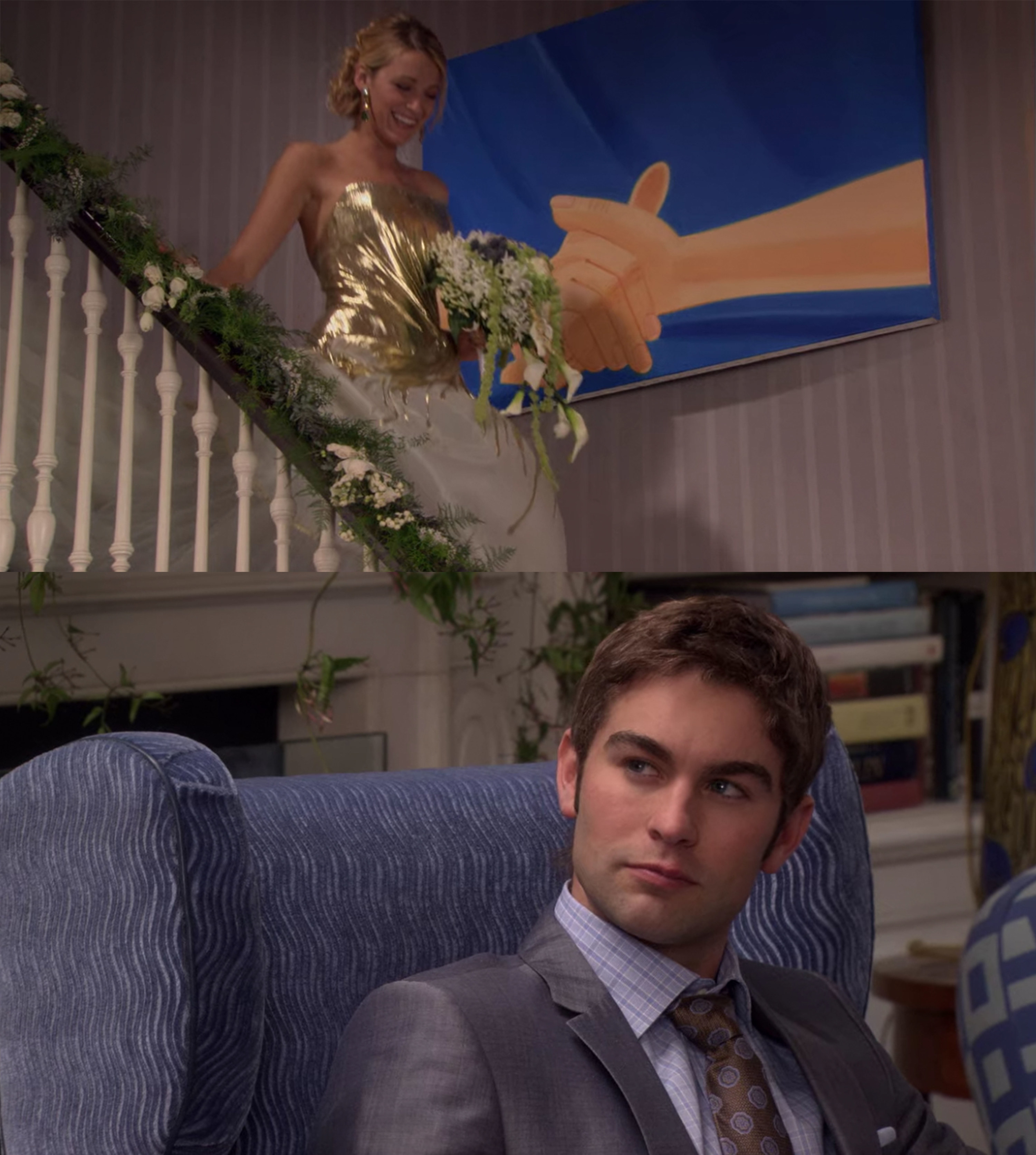 Nate looks at Serena longingly as she walks down the stairs