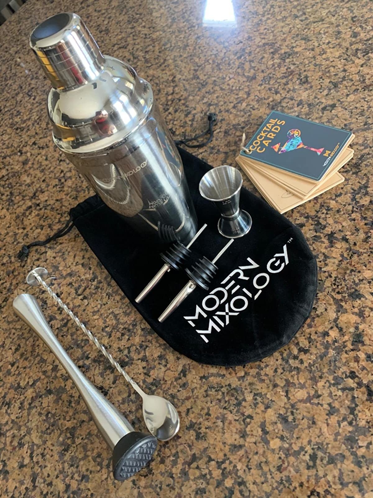 reviewer image of the cocktail shaker set