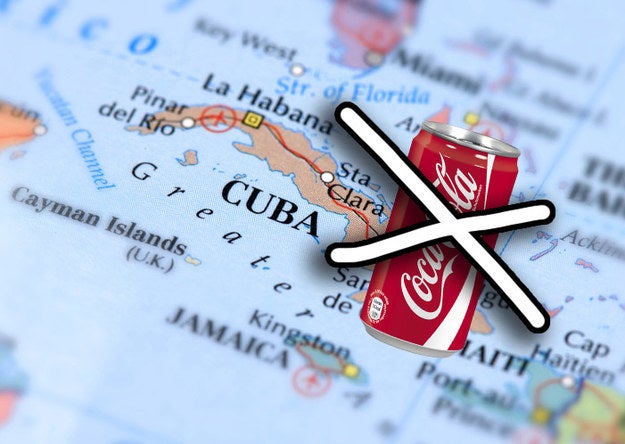 A map of Cuba with a crossed out Coke can