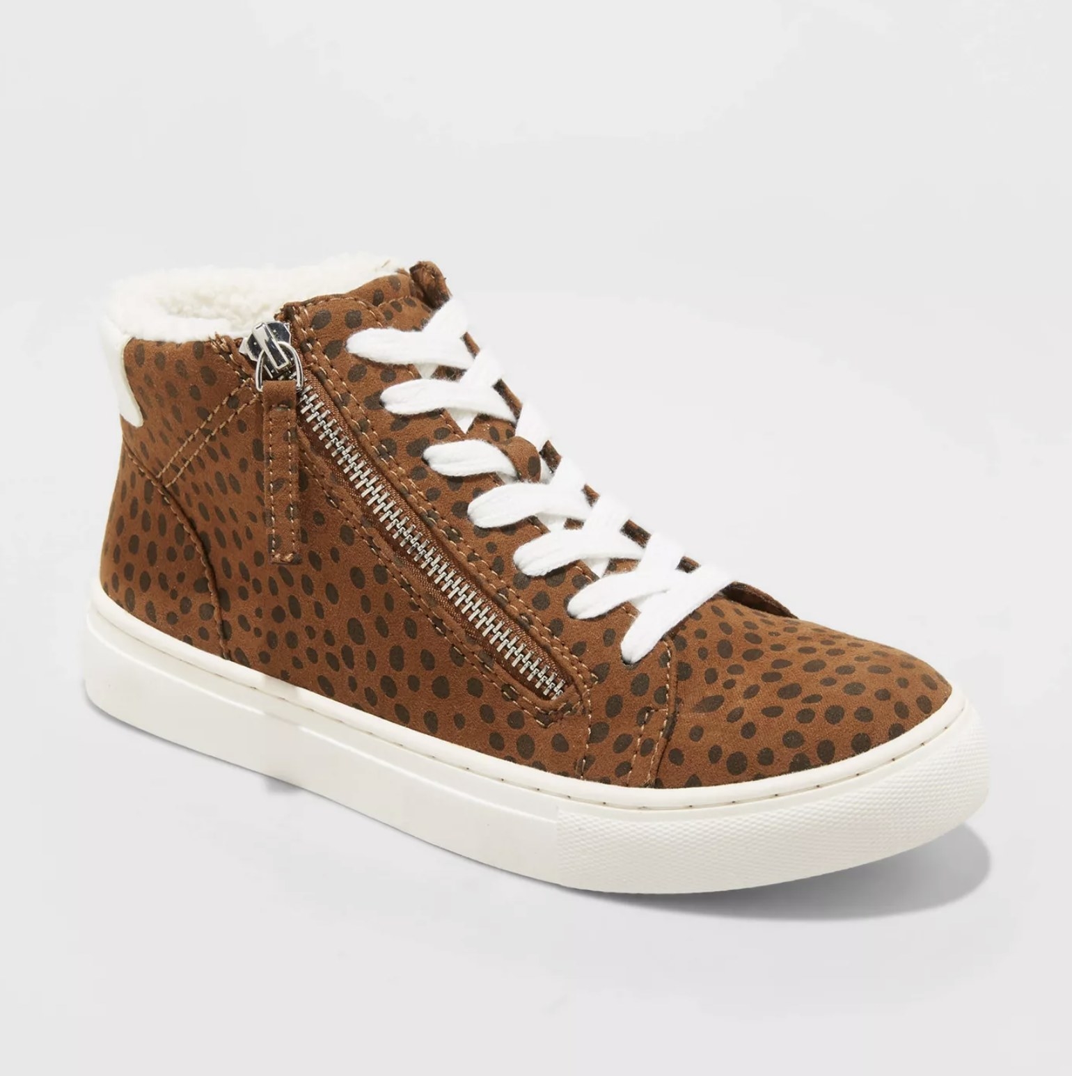 The brown leopard print high top sneaker