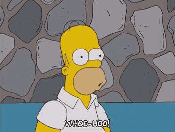 gif of Homer from The Simpsons, throw his hands up in the air while screaming, &quot;Whoo hoo!&quot;