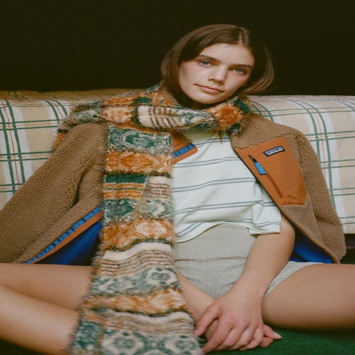 a green and gold fair isle scarf