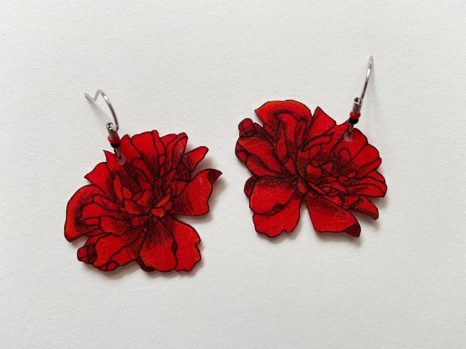 Red carnation dangle earrings