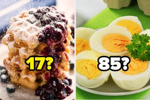 Blueberry waffles and hard boiled eggs