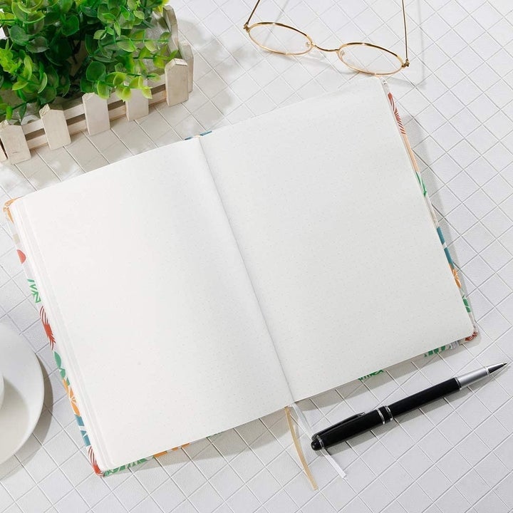 An open journal on a table