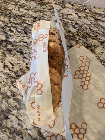A reviewer's photo of the wrap used to keep cookies fresh