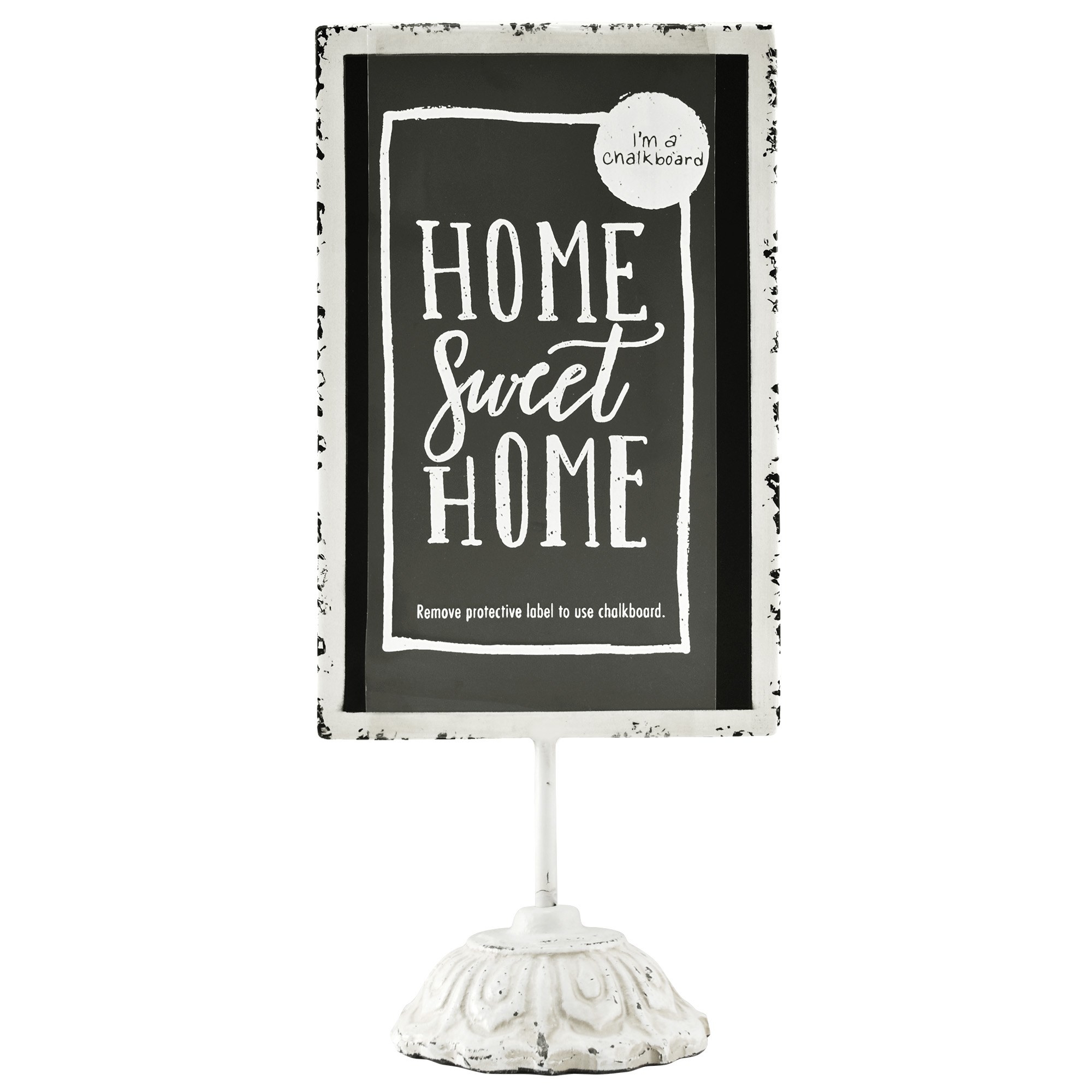 The chalkboard with the phrase &quot;Home sweet home&quot; written on it