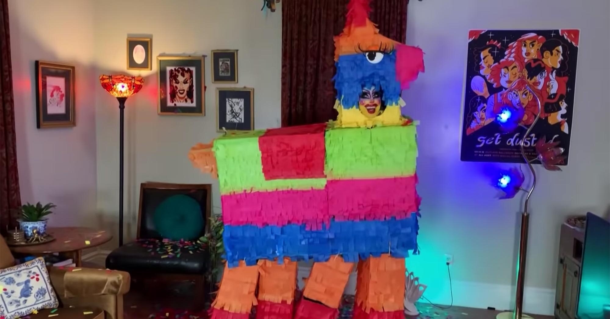 Drag queen Crystal Methyd literally dressed as a giant pinata