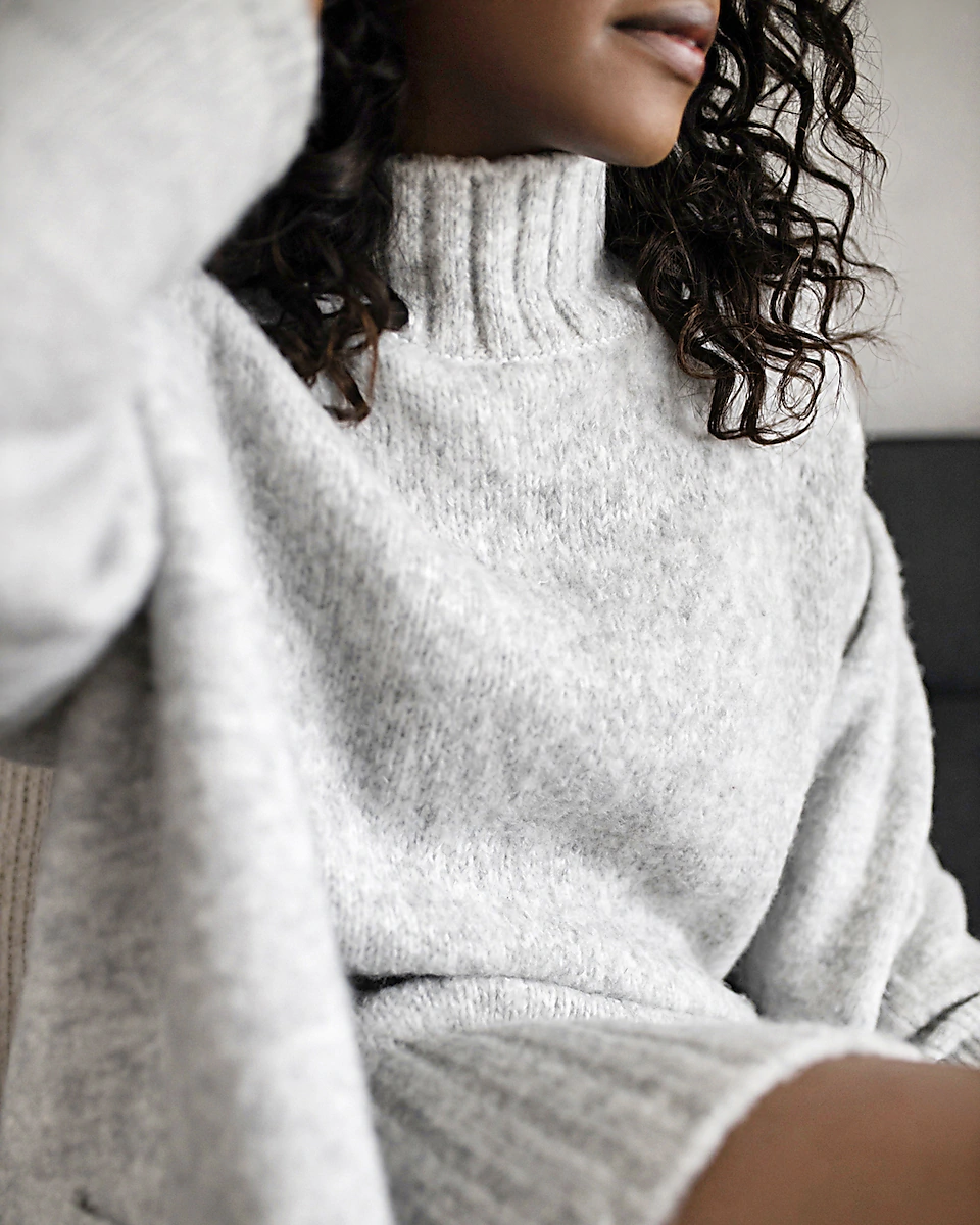 heather grey sweater with wide turtleneck