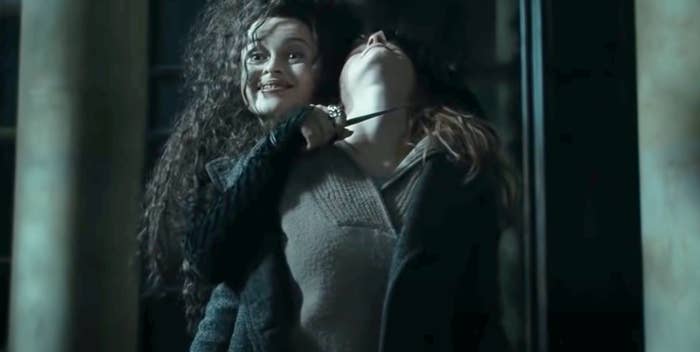 Helena Bonham Carter as Bellatrix Lestrange and Emma Watson as Hermione Granger in the movie &quot;Harry Potter and the Deathly Hallows — Part 1.&quot;