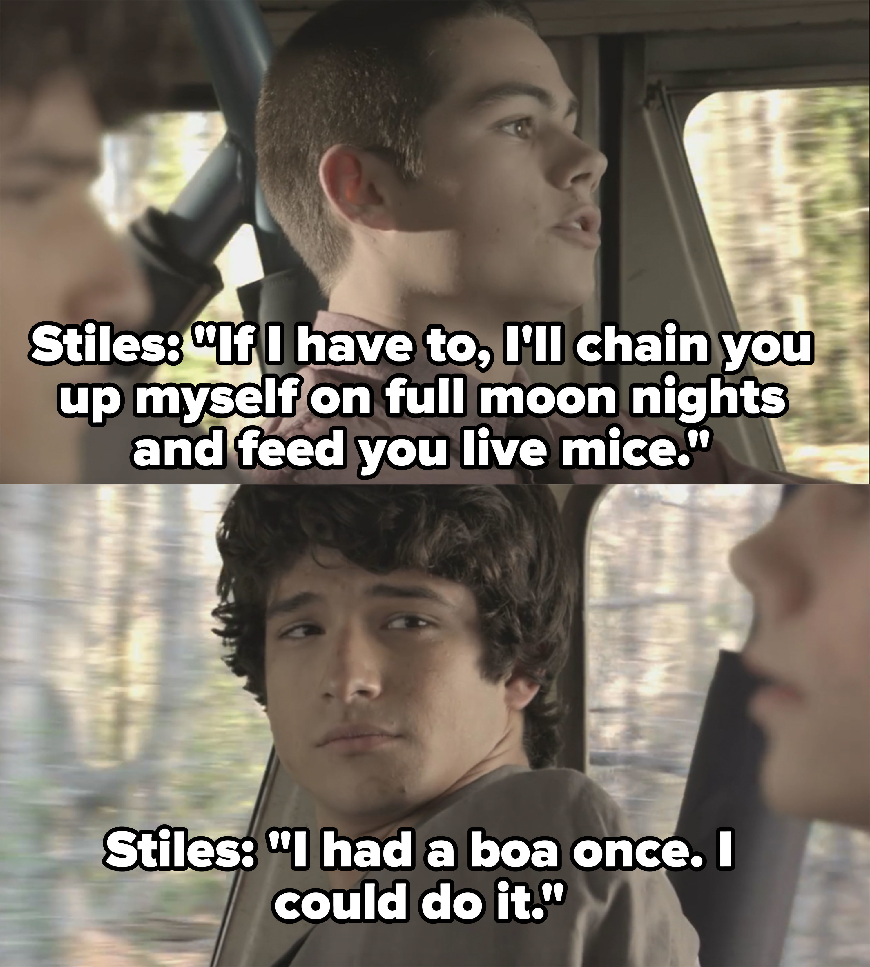 Stiles says he&#x27;ll chain Scott up and feed him mice on full moon nights if they have to