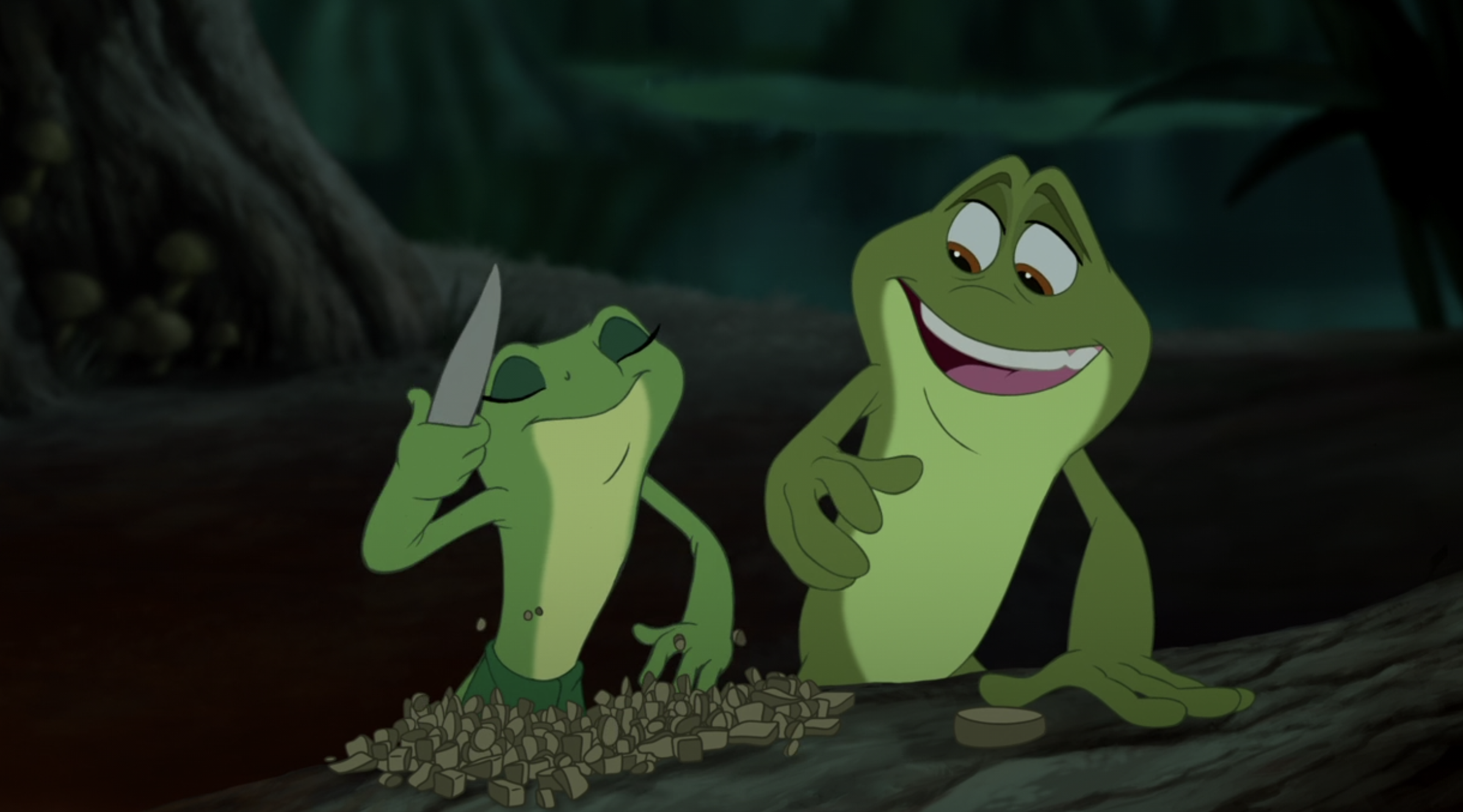 Tiana and Naveen as frogs 