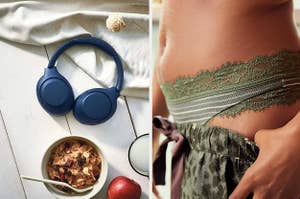 Headphones / lace-trim underwear