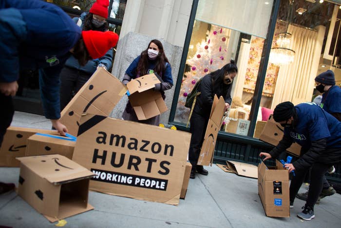 Amazon workers protest in New York