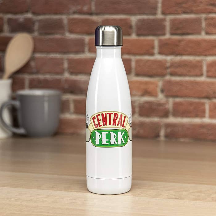 water bottle that says central perk on it