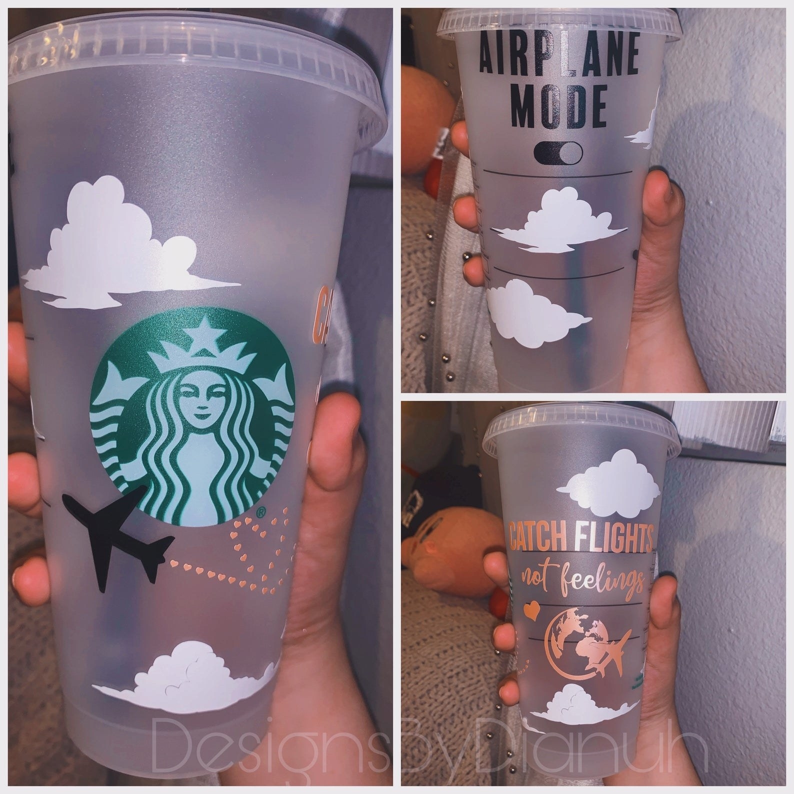 A starbucks cup with travel illustrations