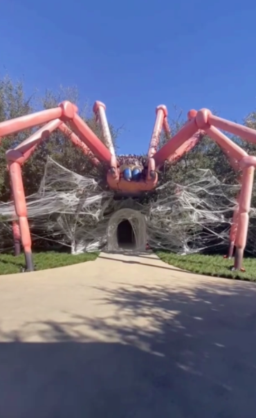 a large fake spider on her house