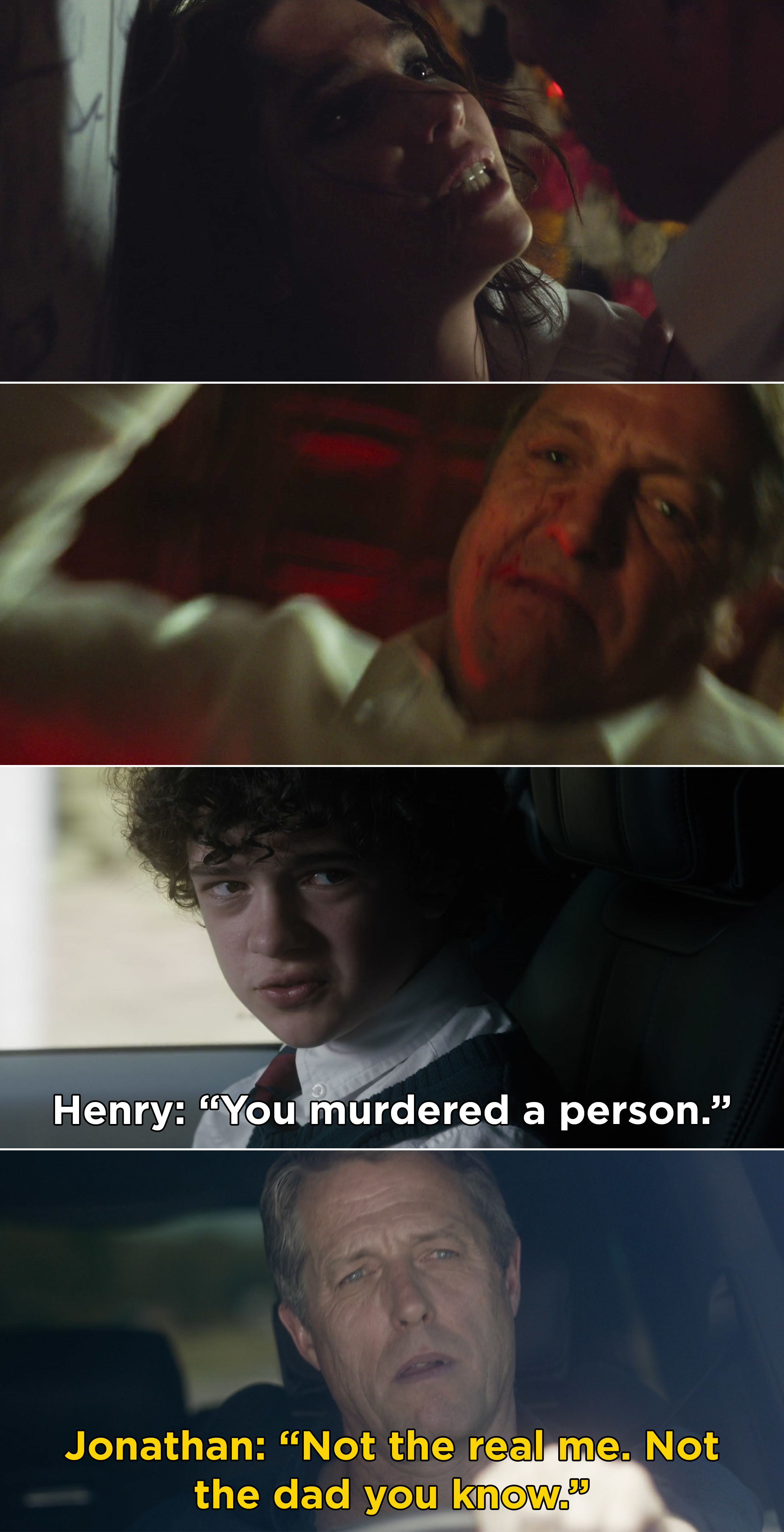 Henry saying, &quot;You murdered a person&quot; and Jonathan responding with &quot;Not the real me. Not the dad you know&quot;