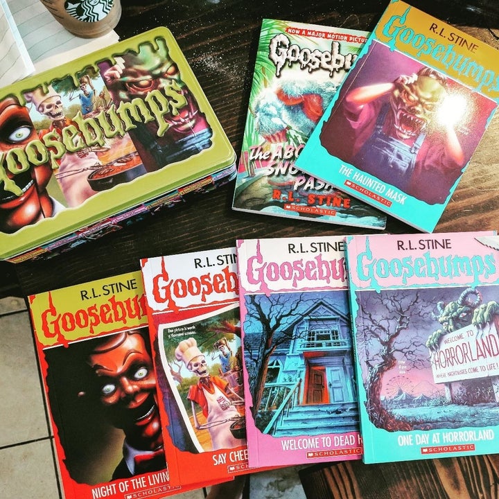 the Goosebumps books with the tin 