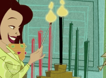 Gif of the mom from The Proud Family lighting a candle on a kinara