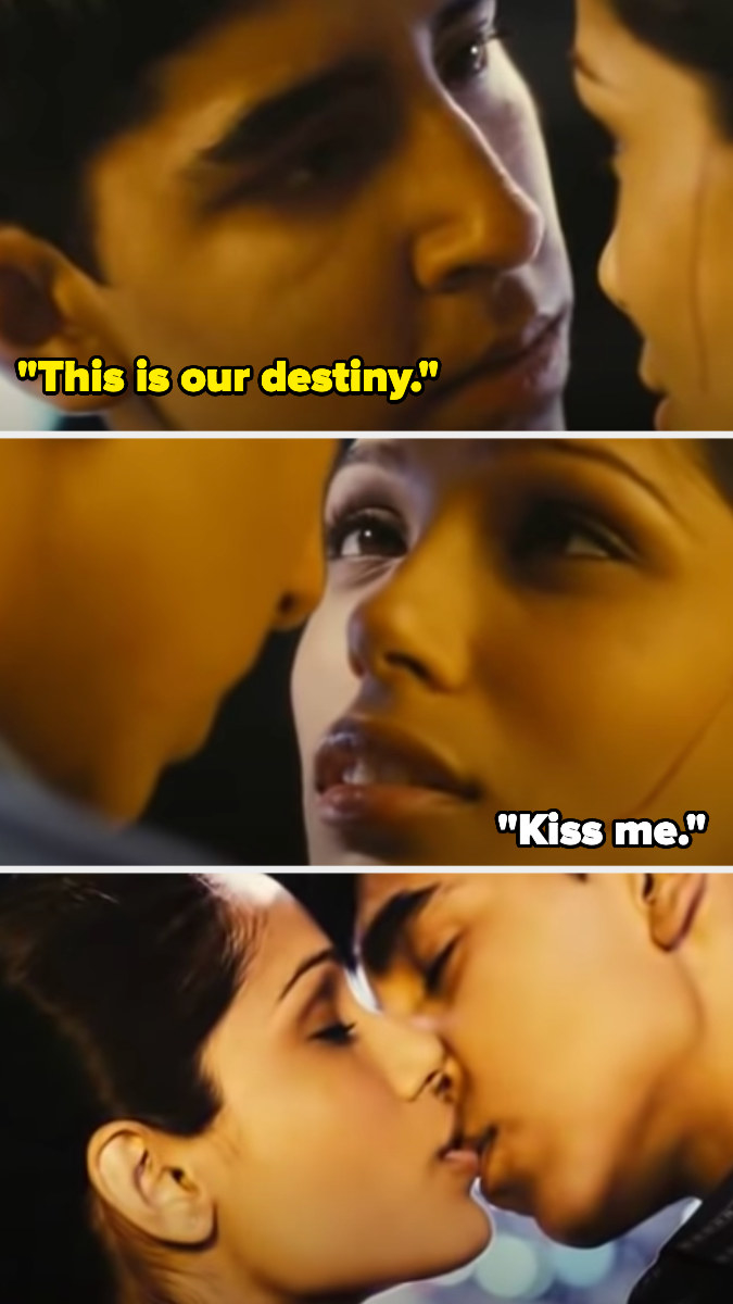 Jamal saying, &quot;This is our destiny&quot; and Latika saying, &quot;Kiss me,&quot; then the two kissing