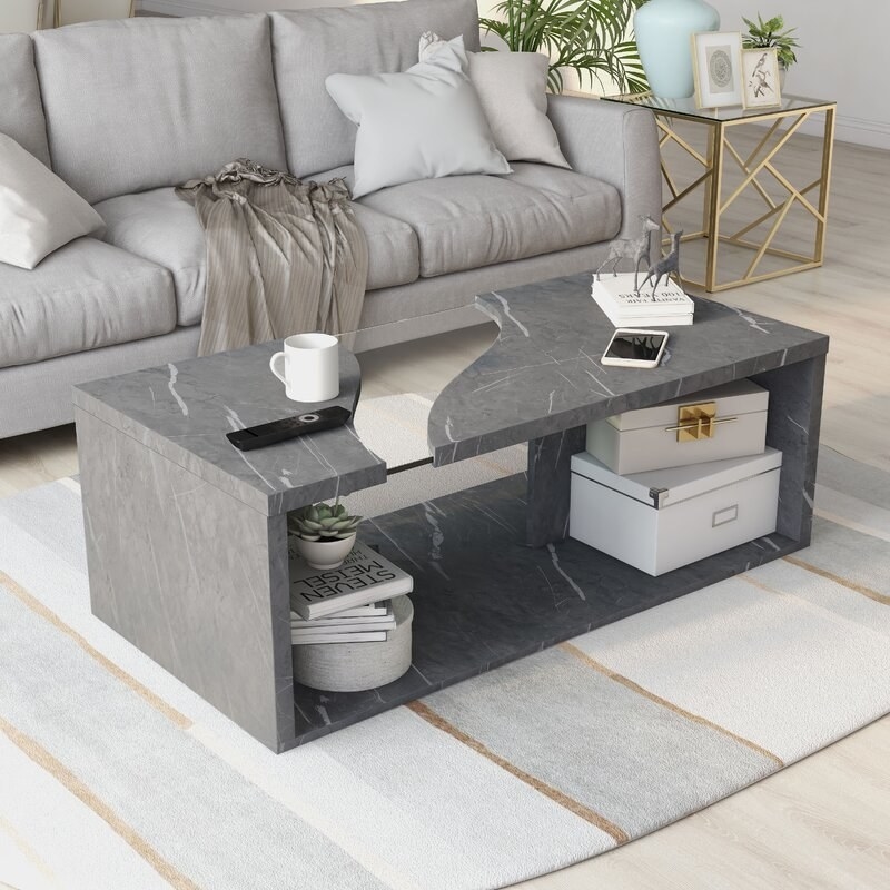 The marble coffee table
