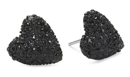 Heart stud earrings with black crystals