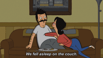Bob&#x27;s Burgers characters who fell asleep on the couch and just woke up 
