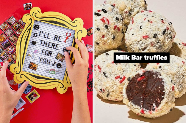 on the left a Friends letter board and on right spicy honey being put on cheese board 