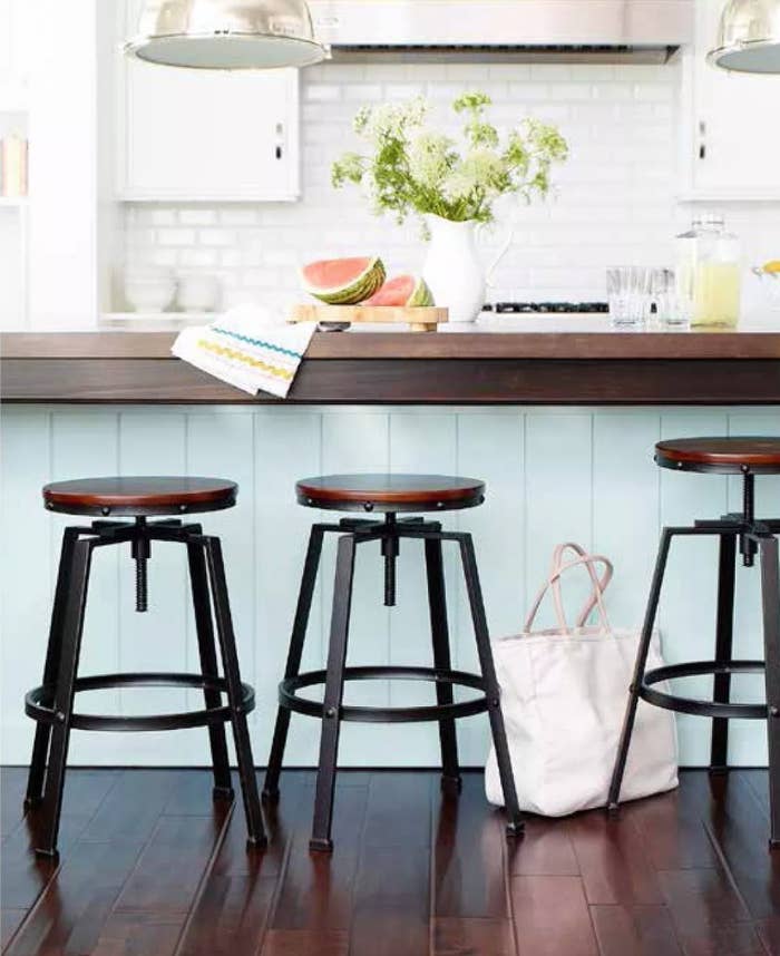 Bar stools with metal legs and wooden adjustable top