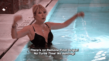 a gif of ramona singe rsaying &quot;there&#x27;s not ramona pinot grigio, no turtle time, no dancing&quot;