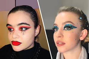 A dark inspired makeup look and a jewel inspired makeup look from Euphoria